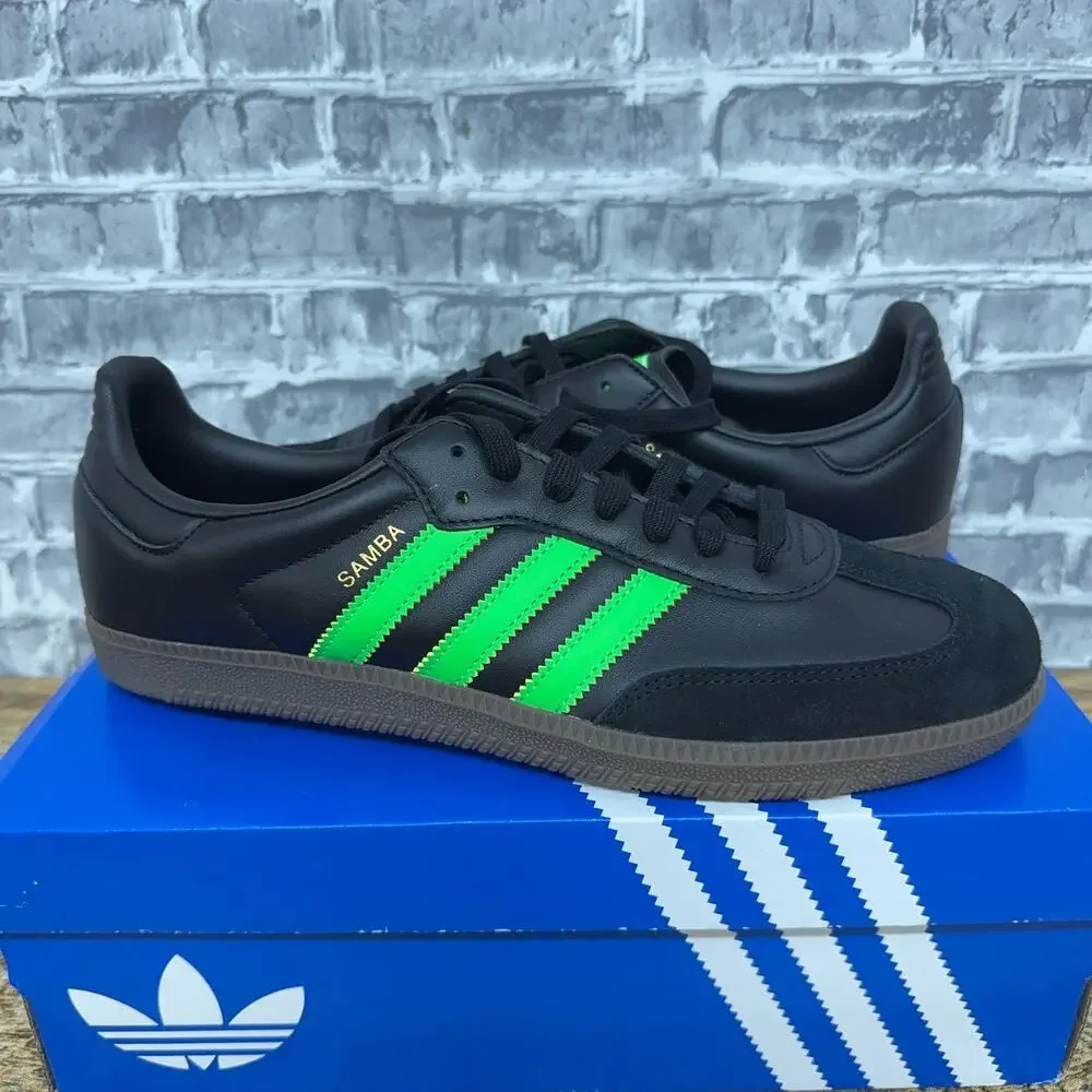 Adidas Samba OG Black Screaming Green Gum Sneakers JR0911 Mens Size 9.5 New